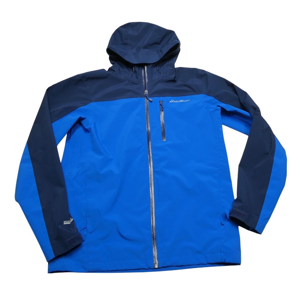 Eddie Bauer Jacket Mens Medium Blue WeatherEdge Stretch Hooded‎ Waterproof Zip